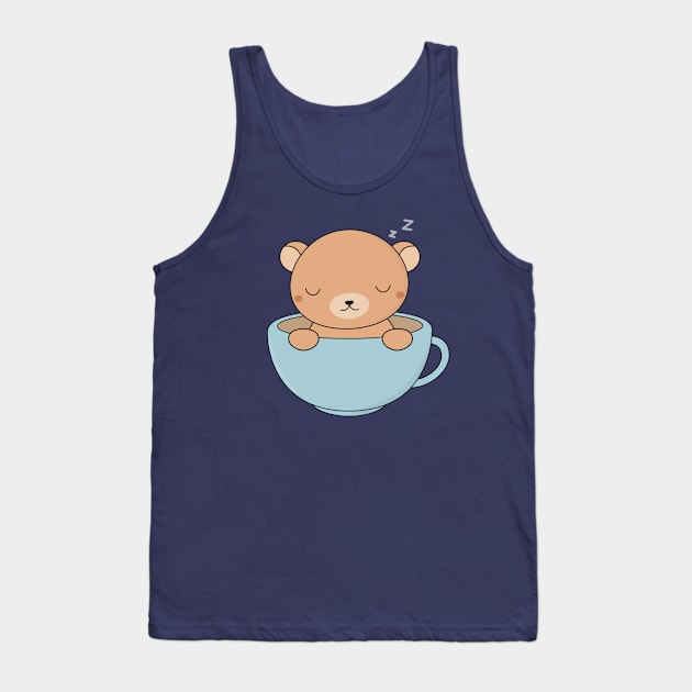 Kawaii Cute Brown Bear Loves Coffee Tank Top by wordsberry
